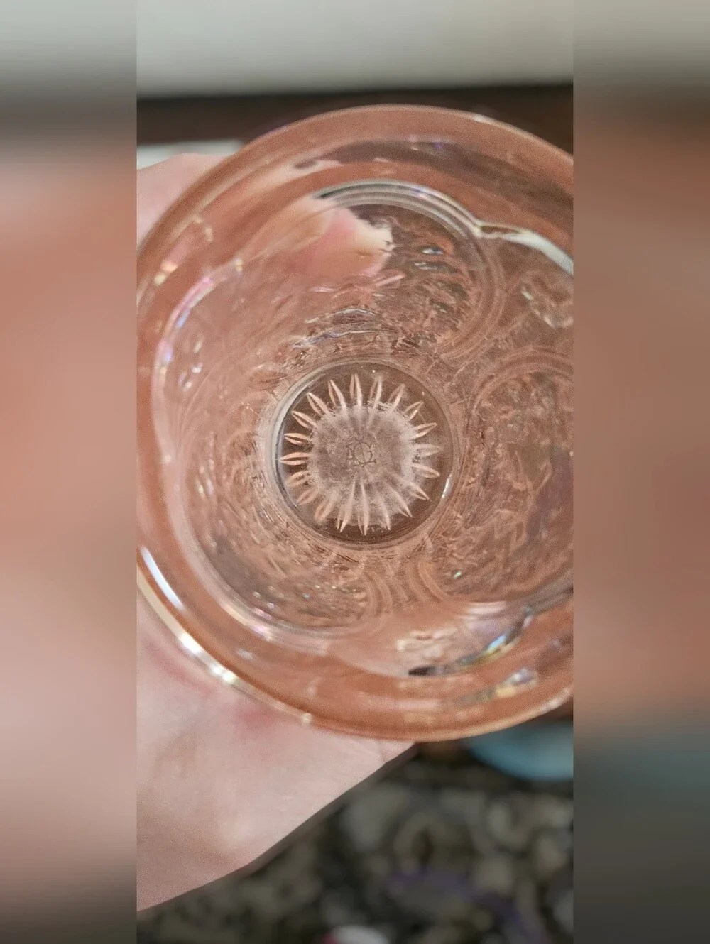 Pink Iridescent Carnival Glass Tumbler with Windmill Motif